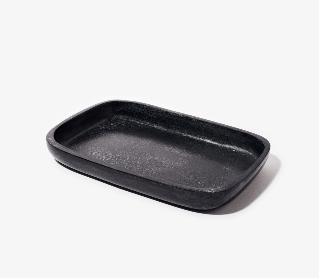 black serving long rectangular bowl