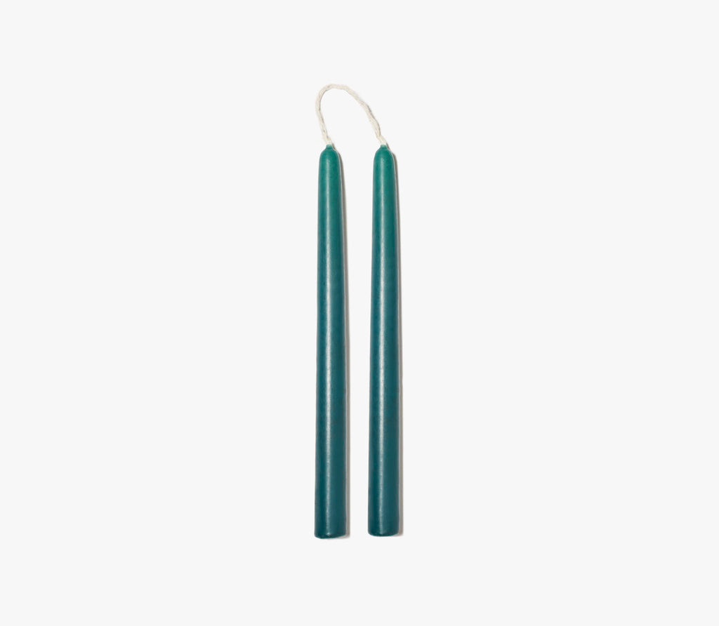 green set of two taper dinner candles