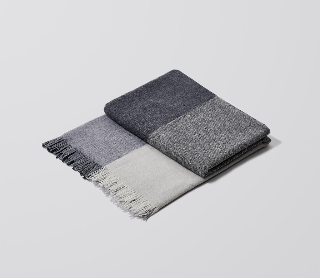 one folded grey italian merino wool checked throw